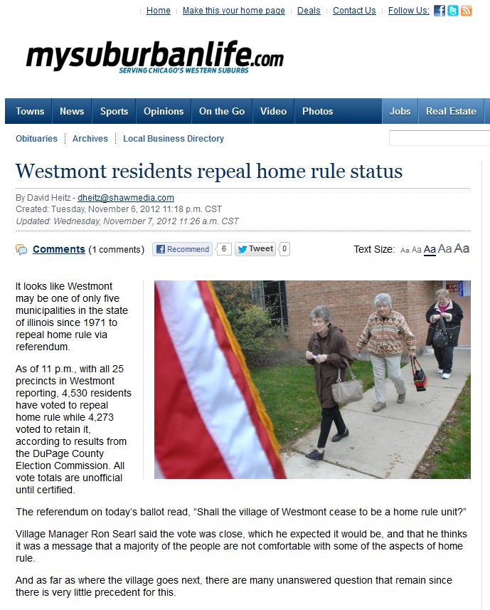 My Suburban Life | Westmont residents repeal home rule status
