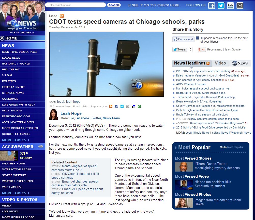 ABC 7 Chicago | CDOT tests speed cameras at Chicago schools, parks