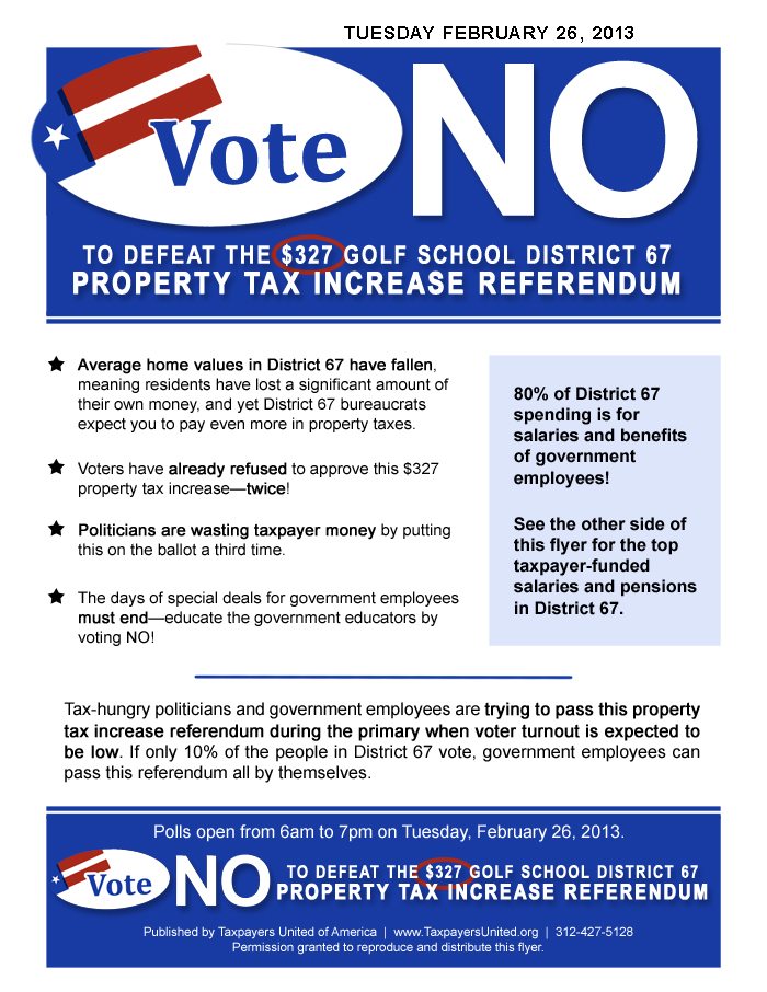 Vote No on Golf School Dist. 67 Property Tax Increase Referendum – Again!