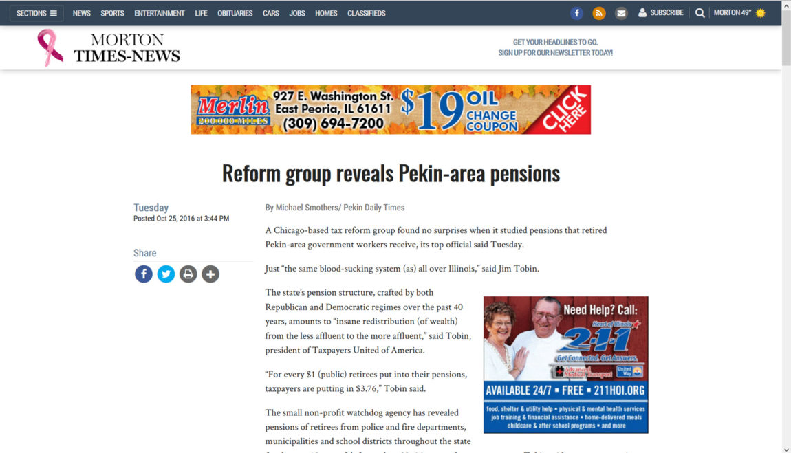 Morton Times-News | Reform group reveals Pekin-area pensions