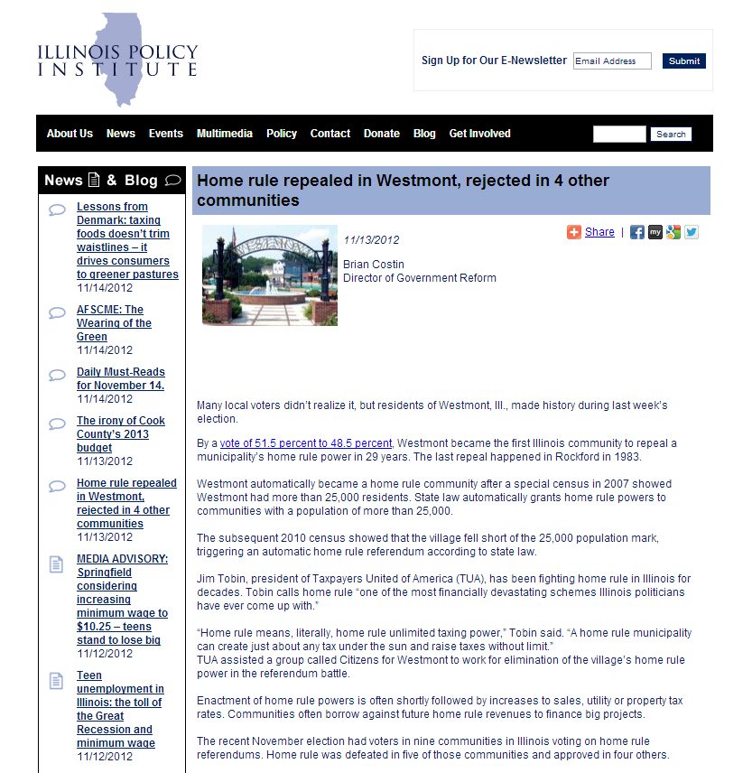 IllinoisPolicy.org | Home rule repealed in Westmont, rejected in 4 other communities