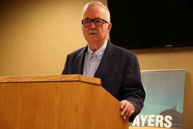 Jim Tobin, president of taxpayer watchdog group Taxpayers United of America, speaks at Canton Harvester Inn on Tuesday. Tobin was in Canton to present the findings of a report looking at pensions paid to public-sector employees in Fulton and McDonough counties.